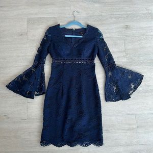 New Aqua Navy Blue Lace Formal Dress